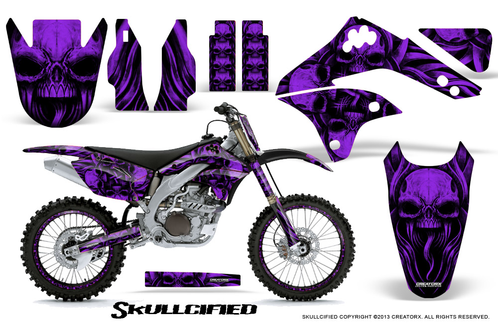 Kawasaki KX450F 06 08 Graphics Kit Skullcified Purple NP Rims